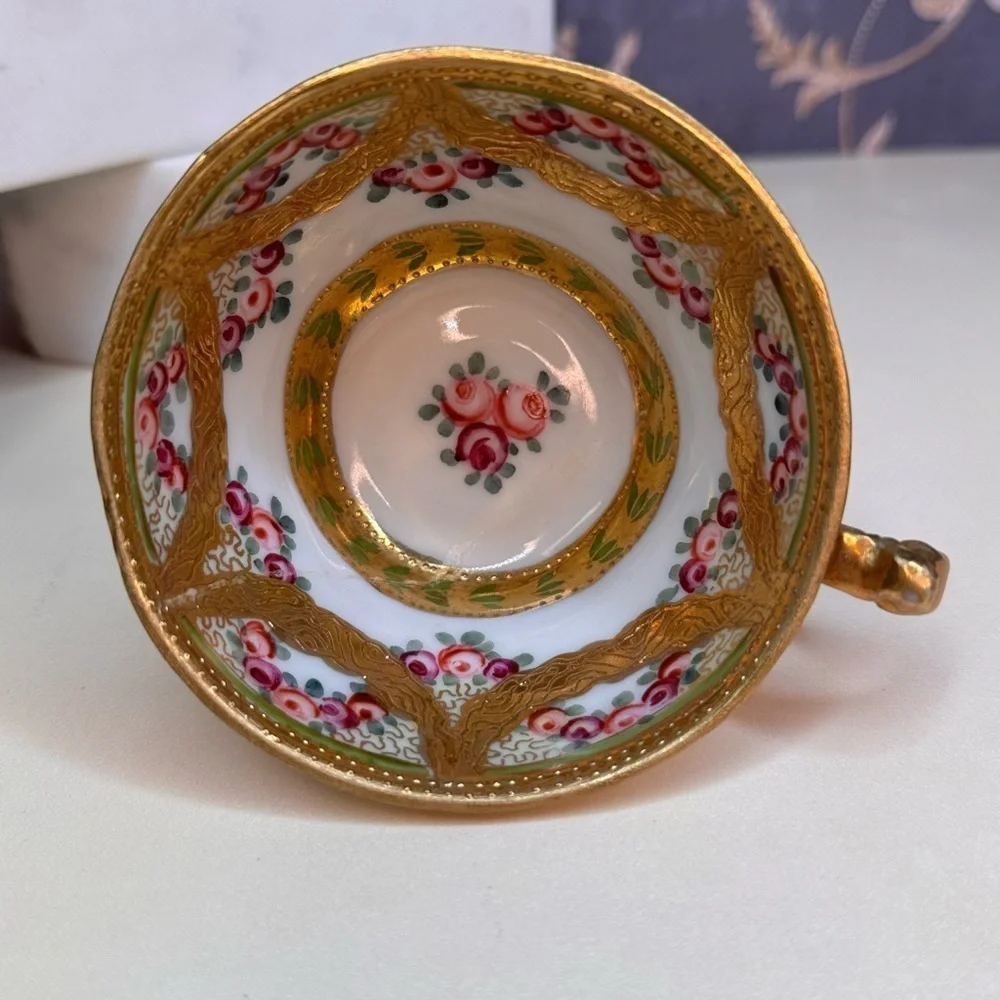 Vintage Estate Nippon Gold and Floral Teacup and Saucer READ